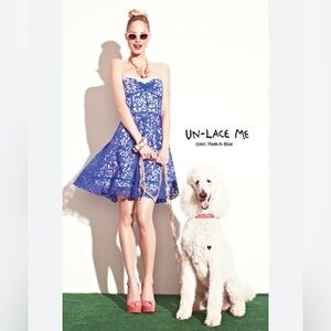 Betsey Johnson Blue Lace Strapless Fit-and-Flare Dress